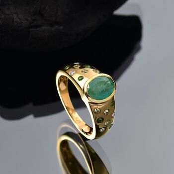 Kagem Sambischer Smaragd, Nat&uuml;rlicher Chromdiopsid Ring 925 Silber 750 Gelbgold Vermeil (Gr&ouml;&szlig;e 18.00) ca. 1,52 ct