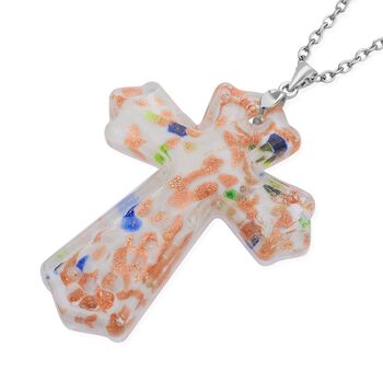 Kreuz-Anh&auml;nger im Murano-Stil  mit 60cm Kette, Wei&szlig;