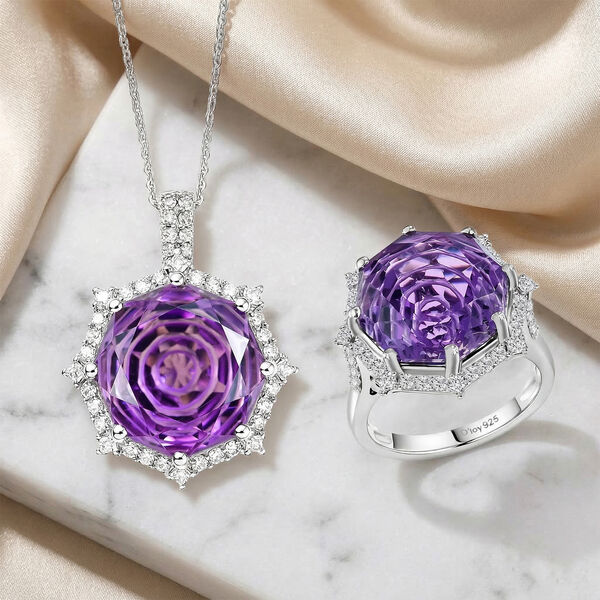 D'Joy Rose De France Amethyst und Moissanit Ring und Anh&auml;nger mit 50cm Kette image number 1