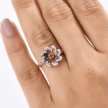 Fr&uuml;hlingsbl&uuml;te- Mehrfarbig-Turmalin Ring 925 Silber rhodiniert (Gr&ouml;&szlig;e 18.00) ca. 0.99 ct
