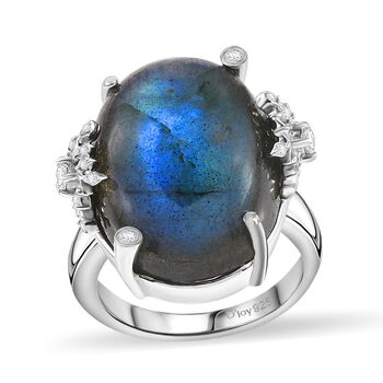 GP Kollektion - AAA Labradorit, Wei&szlig;er Zirkon Ring 925 Silber rhodiniert (Gr&ouml;&szlig;e 17.00) ca. 18,65 ct