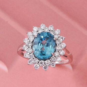 AAA Blauer Zirkon, Lab Grown Diamant Ring 375 Wei&szlig; Gold (Gr&ouml;&szlig;e 18.00) ca. 5,14 ct