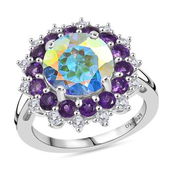 D'Joy Merkur mystischer Topas, Afrikanischer Amethyst Ring 925 Silber rhodiniert (Gr&ouml;&szlig;e 18.00) ca. 5,89 ct