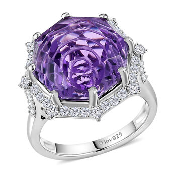 D'Joy Rose De France Amethyst und Moissanit Ring - 12,80 ct.