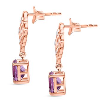 D'Joy AAA Rose De France Amethyst, Wei&szlig;er Zirkon Ohrringe 925 Silber 750 ros&eacute;vergoldet ca. 2.89 ct