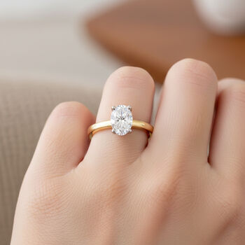LUXURIANT SGL zertifizierter SI-GH Labor Oval-Diamant Ring, 925 Silber 750 Gelbgold Vermeil - 1 ct.