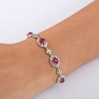 K&ouml;niglicher Glamour- AAA Afrikanischer Rubin (Fissure gef&uuml;llt), Wei&szlig;er Zirkon Armband ca. 19 cm 925 Silber rhodiniert ca. 12.37 ct