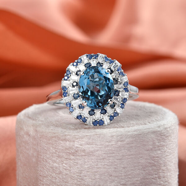 D'Joy London Blau Topas, Wei&szlig;er Zirkon Ring 925 Silber rhodiniert (Gr&ouml;&szlig;e 17.00) ca. 6,53 ct image number 2
