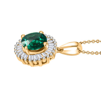 LUXURIANT AAA Labor kolumbianischer Smaragd und Labor Diamant Anh&auml;nger mit 50cm Kette - 1,98 ct.