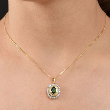 D'joy Nat&uuml;rlicher Chromdiopsid, Wei&szlig;er Zirkon Anh&auml;nger mit Kette ca. 50 cm, 925 Silber 750 Gelbgold Vermeil ca. 2.07 ct