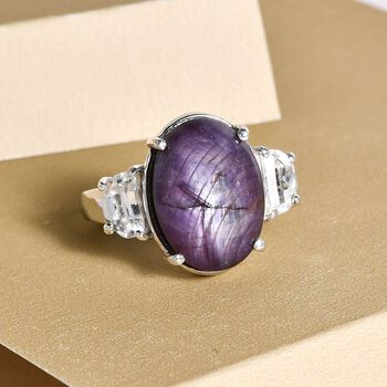 Sternrubin und wei&szlig;er Zirkon-Ring, 925 Silber platiniert  ca. 10,71 ct