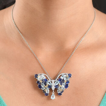 GP Trionfo Kollektion Himmelblauer Topas, Masoala Saphir (Fissure gef&uuml;llt) Anh&auml;nger mit kette ca. 50 cm, 925 Silber Rhodiniert und 750 Gelbgold Vermeil ca. 19.30 ct