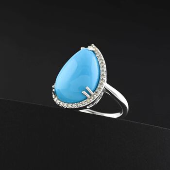 LUXORO zertifiziert und gepr&uuml;ft AAA Sleeping Beauty T&uuml;rkis und Diamant Ring in 417 Wei&szlig;gold - 8,35 ct.