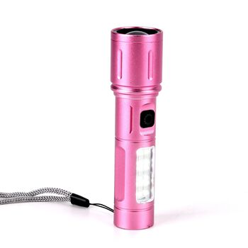 LIVMORE 6 in 1 LED-Taschenlampen aus Metall mit SOS Funktion, wiederaufladbar, 14x3,5cm, Rosa