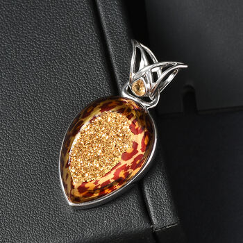 Sajen Silber - Luxe Astral Leopard Gold Drusy, Citrin Anh&auml;nger 925 Silber rhodiniert ca. 25.17 ct
