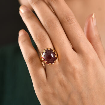D'Joy - Flamme der Liebe Afrikanischer Rubin (Fissure gef&uuml;llt) Ring 925 Silber 750 Gelbgold Vermeil (Gr&ouml;&szlig;e 18.00) ca. 26.99 ct