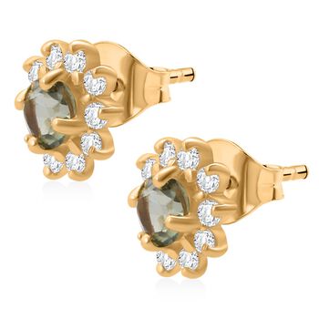 D'Joy AA Gr&uuml;ner Saphir, Wei&szlig;er Zirkon Ohrringe 925 Silber vergoldet ca. 1,30 ct.
