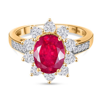 D'Joy - Herzensbl&uuml;te Afrikanischer Rubin (Fissure gef&uuml;llt), Moissanit Ring 925 Silber 750 Gelbgold Vermeil (Gr&ouml;&szlig;e 17.00) ca. 5.16 ct
