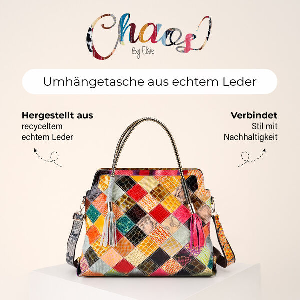 Chaos by Elsie Echtleder Crossbody Tasche mit RFID-Schutz und Mini-Taschenlampe und LA MAREY Schal aus 100% Maulbeerseide image number 3