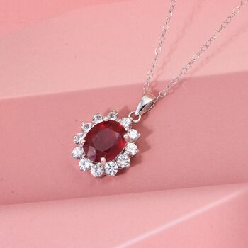 D'Joy afrikanischer Rubin und Zirkon Anh&auml;nger mit 50cm Kette - 7 ct.