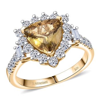 Luxuriant - AAA Nat&uuml;rlicher goldener Tansanit, Lab Grown Diamant Ring 417 Gold (Gr&ouml;&szlig;e 16.50) ca. 2.85 ct