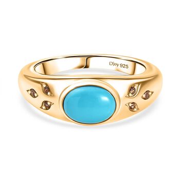 D'Joy AA Sleeping Beauty T&uuml;rkis, Kaffee Zirkon Ring 925 Silber 750 Gelbgold Vermeil (Gr&ouml;&szlig;e 17.00) ca. 1,07 ct
