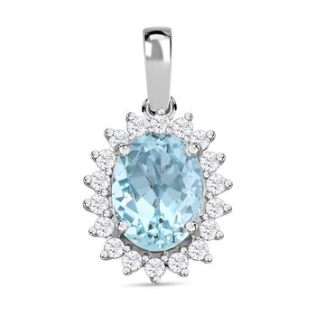 ILIANA zertifiziert und gepr&uuml;ft AAA Santamaria Aquamarin und Diamant Anh&auml;nger in 750 Wei&szlig;gold - 1,4 ct.
