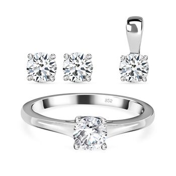 Funkelnde K&ouml;nigin- Moissanit Schmuckset, 925 Silber platiniert  - 1,77 ct.