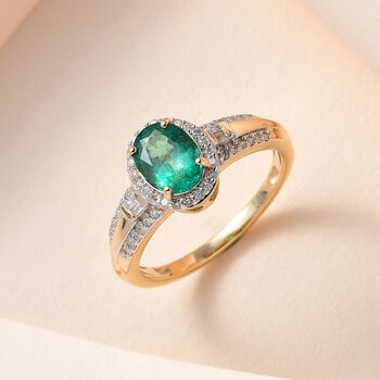 AAA Kagem sambischer Smaragd und Diamant-Ring in 585 Gelbgold - 1,38 ct.