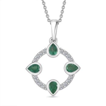 LUXURIANT AAA Kagem sambischer Smaragd und Labor Diamant Anh&auml;nger mit 50cm Kette - 0,68 ct.