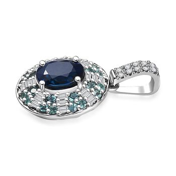 RHAPSODY zertifiziert und gepr&uuml;ft AAAA ceylonfarbener blauer Saphir, Paraiba Turmalin und VS Diamant Anh&auml;nger in 950 Platin - 1,91 ct.