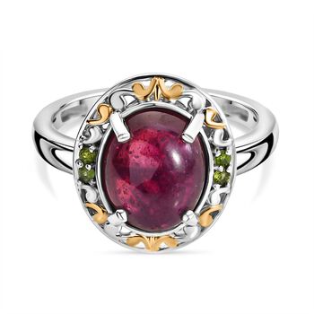 K&ouml;niglicher Glamour- AAA Afrikanischer Rubin (Fissure gef&uuml;llt), Nat&uuml;rlicher Chromdiopsid Ring 925 Silber rhodiniert (Gr&ouml;&szlig;e 20.00) ca. 5.40 ct