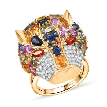D'Joy Mehrfarbiger Saphir, Moissanit Ring 925 Silber 750 Gelbgold Vermeil (Gr&ouml;&szlig;e 18.00) ca. 9.92 ct