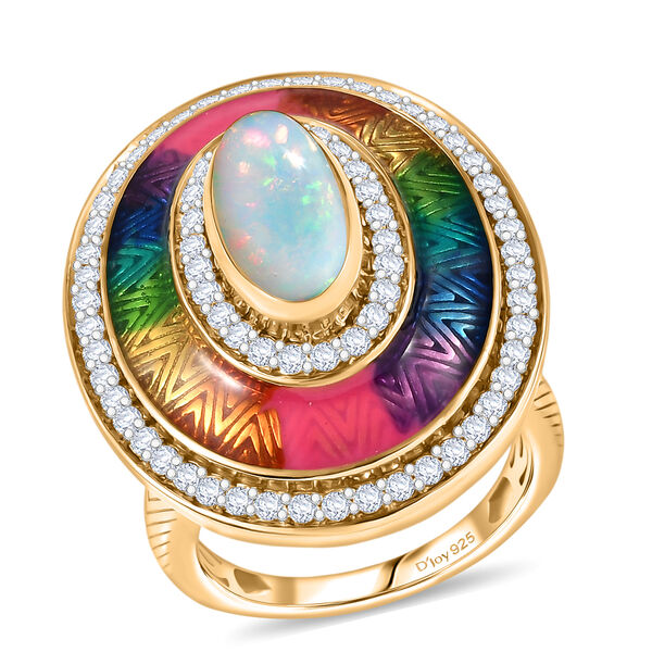 D'Joy AA nat&uuml;rlicher, &auml;thiopischer Welo Opal und Zirkon Ring und Anh&auml;nger mit 50cm Kette image number 3