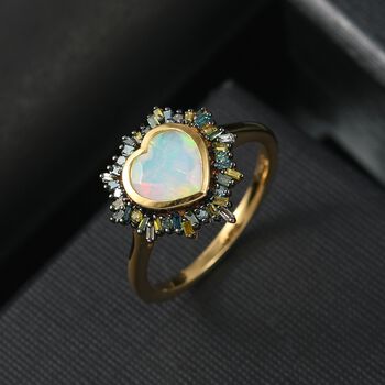 D'Joy Nat&uuml;rlicher, &auml;thiopischer Welo Opal und blauer Diamant Ring - 1,40 ct.