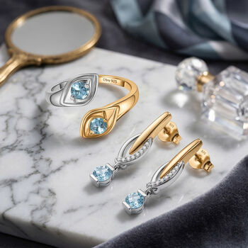 D'Joy blauer Zirkon zweifarbiger Ring und Ohrringe