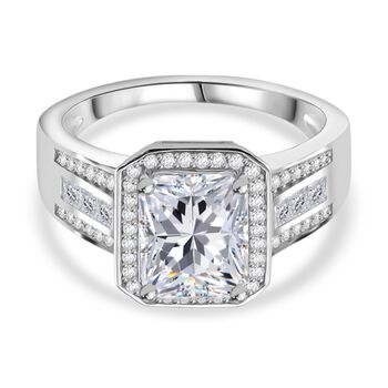 ALLE ERSTEMAL RADIANTA GRA zertifiziert RADIANT-SCHLIFF Moissanit (D-VVS) Ring 925 Silber rhodiniert (Gr&ouml;&szlig;e 18.00) ca. 3.00 ct