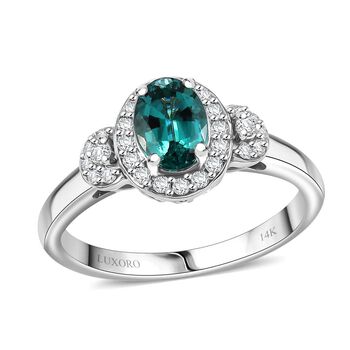 LUXORO zertifiziert und gepr&uuml;ft AAA Pirineu Lagoon Tourmalin und Diamant Ring in 585 Wei&szlig;gold - 1,10 ct.