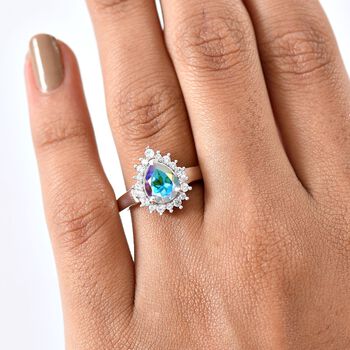 D'Joy Merkur mystischer Topas, Wei&szlig;er Zirkon Ring 925 Silber platiniert (Gr&ouml;&szlig;e 20.00) ca. 2,16 ct