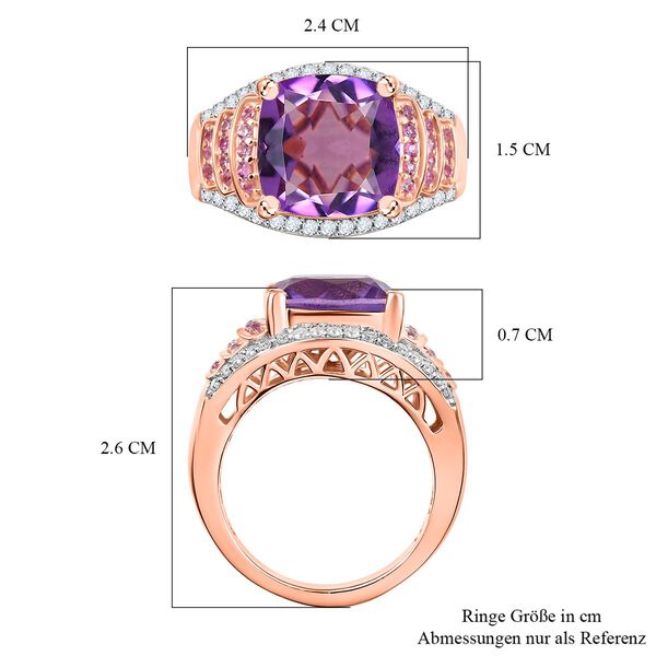 Djoy AA Rose De France Amethyst, Rosa Saphir Ring 925 Silber 750 Ros&eacute;gold Vermeil (Gr&ouml;&szlig;e 18.00) ca. 5.79 ct image number 7