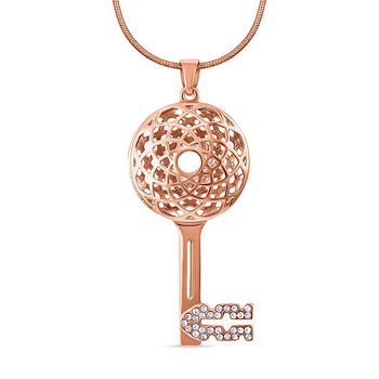 Wei&szlig;er Kristall-Schl&uuml;ssel-Anh&auml;nger mit Kette in Ros&eacute;goldton, 73 cm