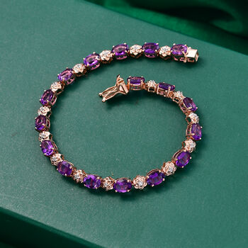 GP - AAA Rose De France Amethyst, Wei&szlig;er Zirkon Armband ca. 20 cm 925 Silber 750 Ros&eacute;gold Vermeil ca. 13,72 ct.