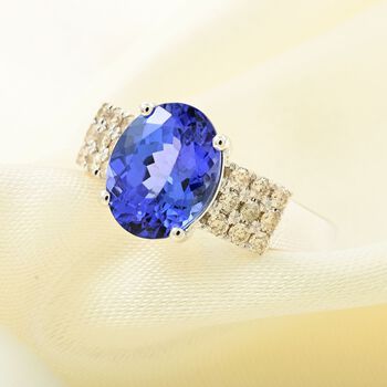 LUXORO zertifiziert und gepr&uuml;ft AAA Tansanit und Diamant Ring in 417 Wei&szlig;gold - 2,75 ct.