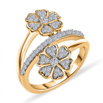 LUXURIANT SI Labor Diamant floraler Bypass-Ring, 925 Silber 750 Gelbgold Vermeil - 0,50 ct.