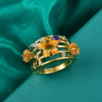 GP - Serra Gaucha Citrin, Afrikanischer Amethyst Ring 925 Silber 750 Gelbgold Vermeil (Gr&ouml;&szlig;e 18.00) ca. 5.32 ct