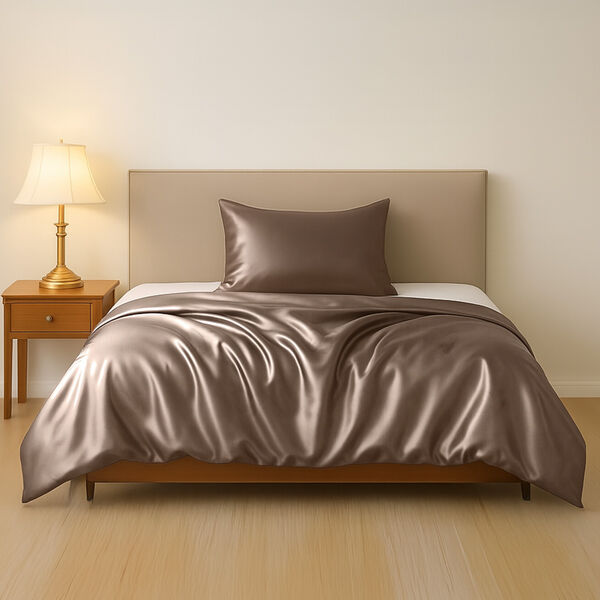 Serenity Night - 100% Maulbeerseide Sommerseidendecke mit Seidenf&uuml;llung Daunenkissen und Seidenkissenbezug Beige