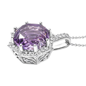 D'Joy Rose De France Amethyst und Moissanit Anh&auml;nger mit 50cm Kette - 12,96 ct.