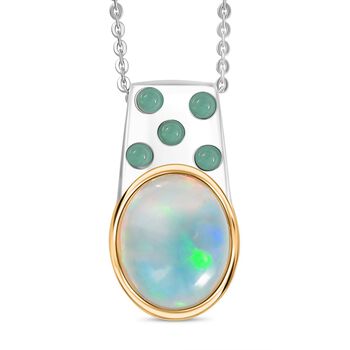 D'Joy AA nat&uuml;rlicher, &auml;thiopischer Welo Opal und Smaragd Anh&auml;nger mit 50cm Kette - 2,89 ct.