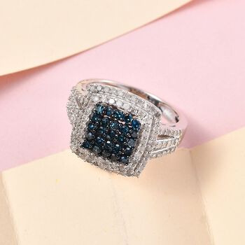 Blauer und wei&szlig;er Diamant Ring, 925 Silber platiniert (Gr&ouml;&szlig;e 20.00) ca. 1.00 ct
