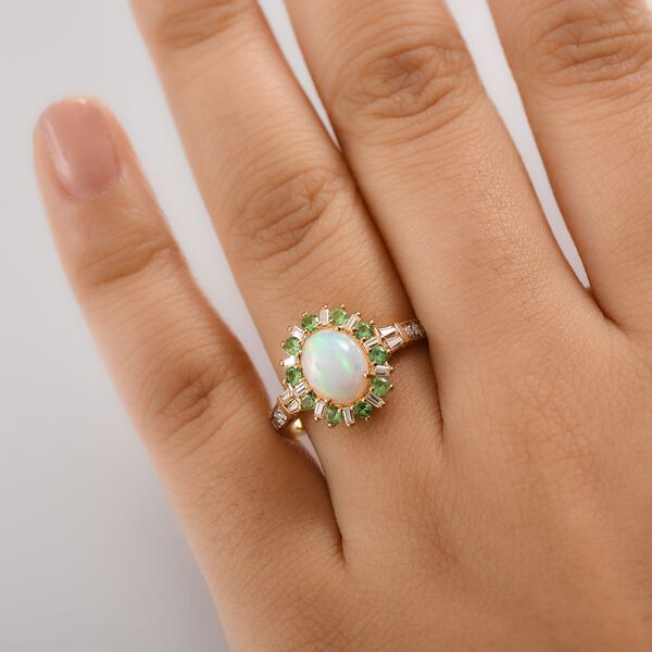 AA &auml;thiopischer Welo Opal Tsavorit Granat und Moissanit Ring und Anh&auml;nger mit 50cm Kette image number 10